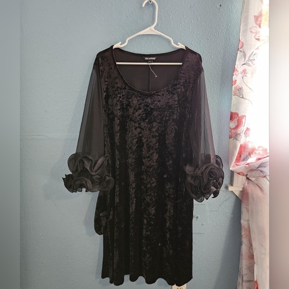 Nina Leonard Black Sheath Dress with Bishop Sleeves - Picture 1 of 3